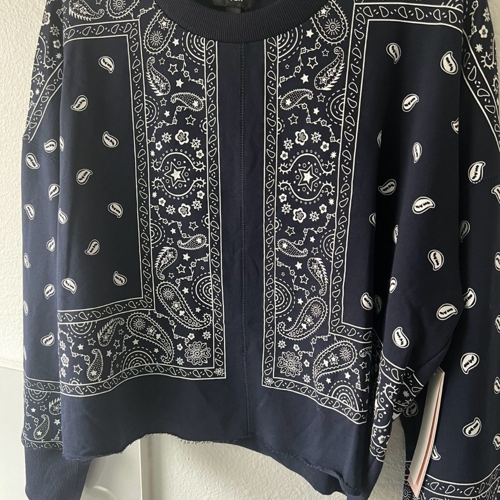 Navy Paisley Sweatshirt with White Accents